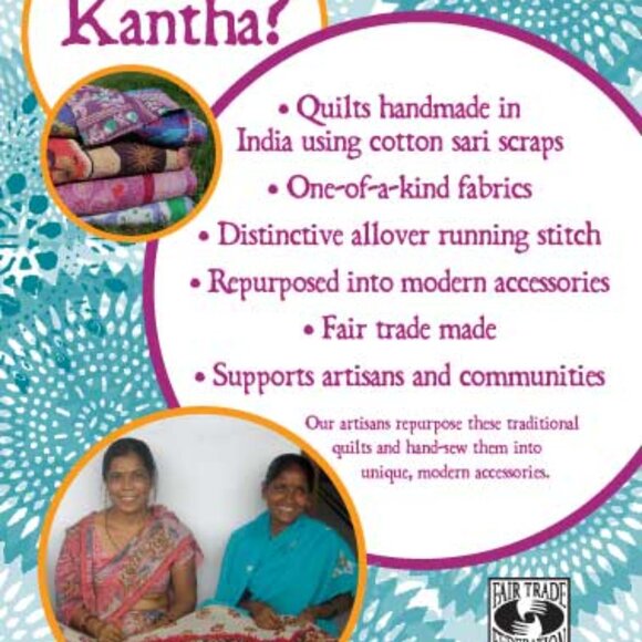 Fair Trade Small Drop Earrings Recycled Kantha Fabric Bead Boho Handmade Crafted - Picture 4 of 15